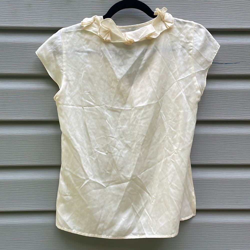Cream Silk Ruffle Neck Blouse - Picture 5 of 7